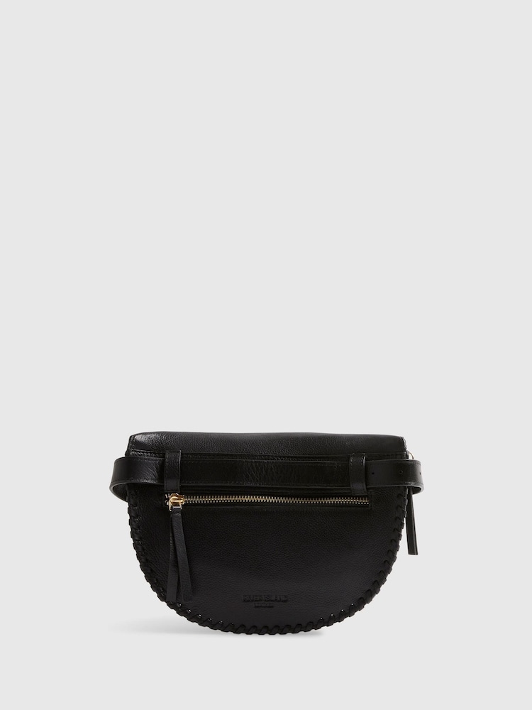 River Island Black Leather Whiptstitch Bum Bag - Image 1 of 5 River Island Black Leather Whiptstitch Bum Bag - Image 1 of 5