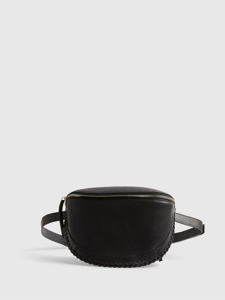 River Island Black Leather Whiptstitch Bum Bag - Image 2 of 5 River Island Black Leather Whiptstitch Bum Bag - Image 2 of 5
