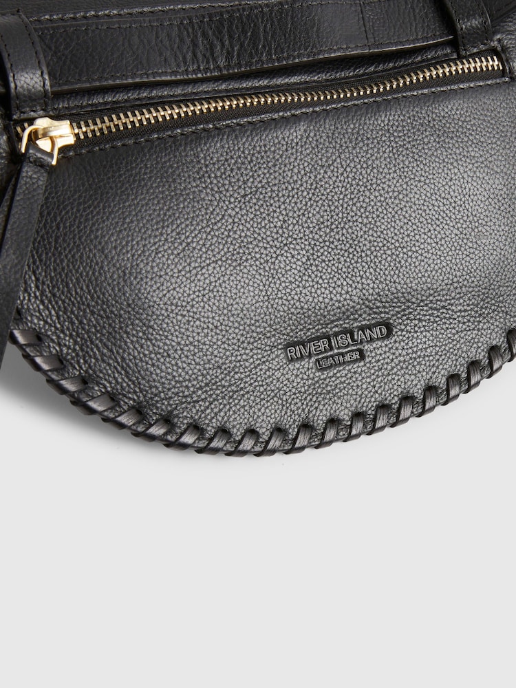 River Island Black Leather Whiptstitch Bum Bag - Image 5 of 5 River Island Black Leather Whiptstitch Bum Bag - Image 5 of 5