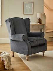 Plush Chenille Slate Blue Sherlock Highback Armchair - Image 1 of 10