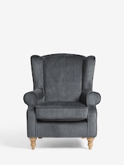 Plush Chenille Slate Blue Sherlock Highback Armchair - Image 2 of 10