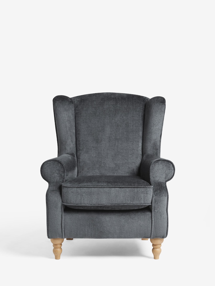 Plush Chenille Slate Blue Sherlock Highback Armchair - Image 2 of 10
