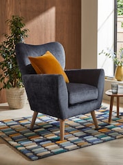 Plush Chenille Slate Blue Wilson II Highback Armchair - Image 1 of 9