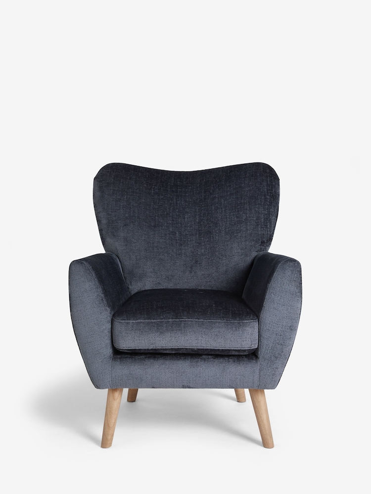 Plush Chenille Slate Blue Wilson II Highback Armchair - Image 2 of 9