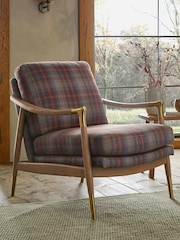 Brushed Westport Check Lilac Oak Wood Effect Frame Flinton Wooden Accent Chair - Image 1 of 7