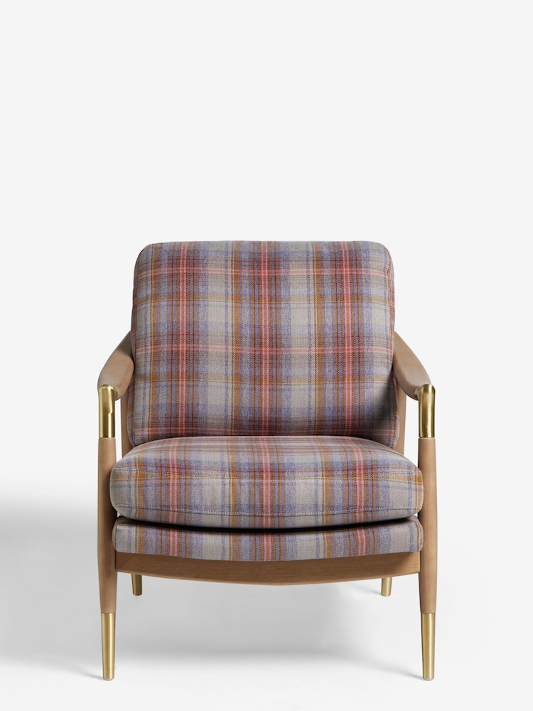 Brushed Westport Check Lilac Oak Wood Effect Frame Flinton Wooden Accent Chair - Image 2 of 7