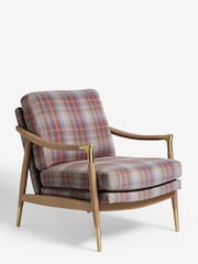 Brushed Westport Check Lilac Oak Wood Effect Frame Flinton Wooden Accent Chair - Image 3 of 7