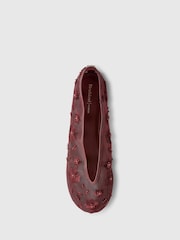 River Island Red Floral Embroidered Mesh Ballet Pumps - Image 4 of 5