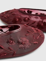 River Island Red Floral Embroidered Mesh Ballet Pumps - Image 5 of 5