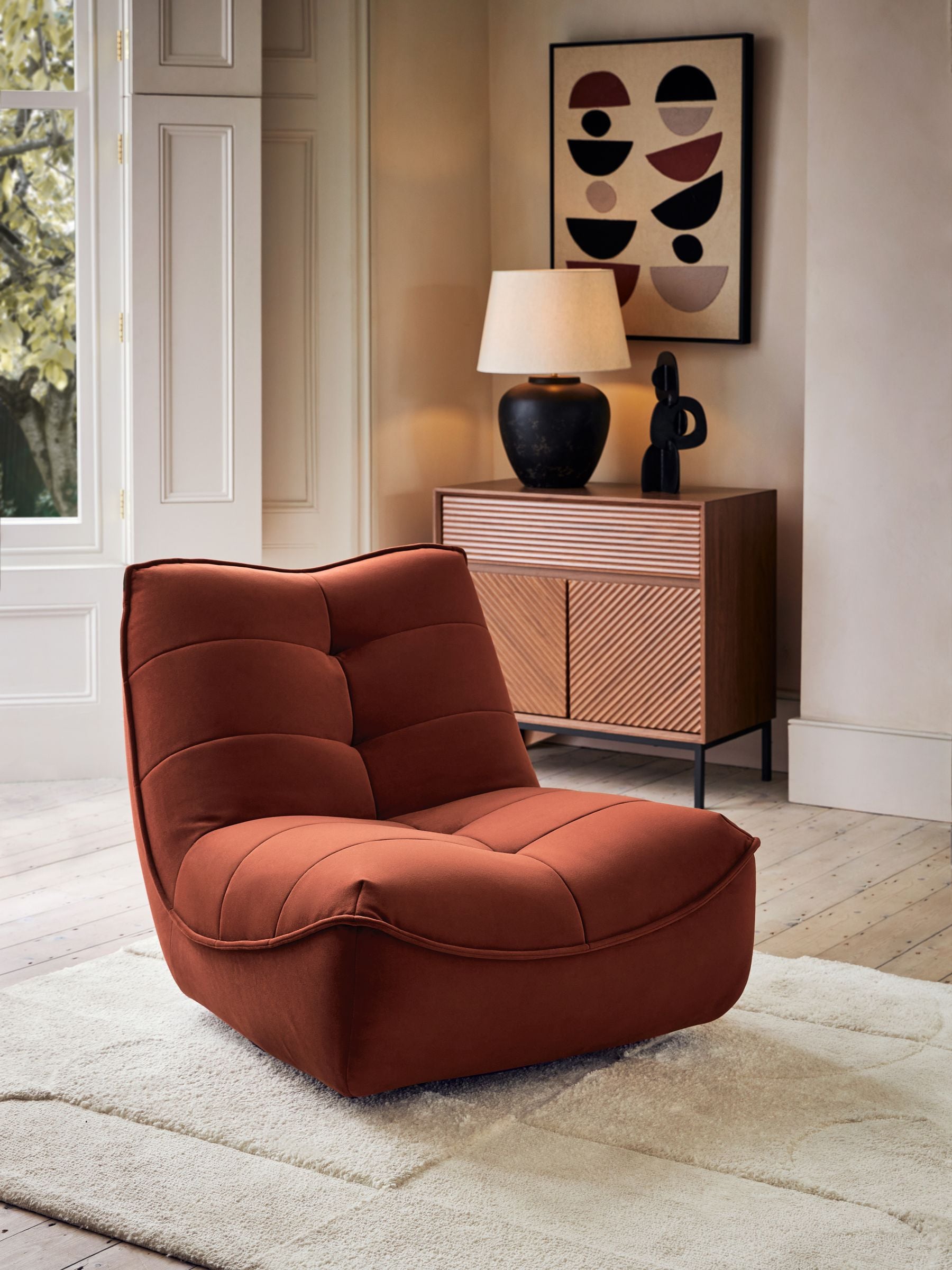 Rust Brown Velvet Lucca Swivel Accent Chair with Pillow