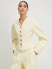 River Island Yellow Linen Look Cocoon Sleeve Seamed Jacket - Image 1 of 4