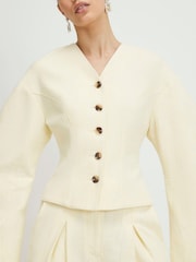 River Island Yellow Linen Look Cocoon Sleeve Seamed Jacket - Image 3 of 4