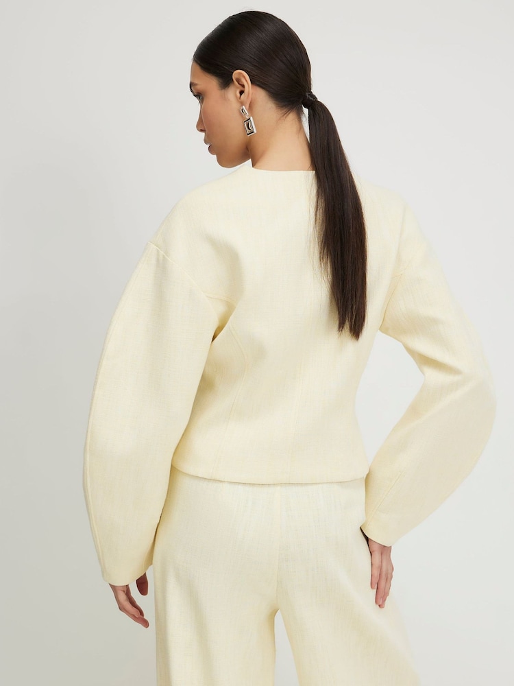 River Island Yellow Linen Look Cocoon Sleeve Seamed Jacket - Image 4 of 4 River Island Yellow Linen Look Cocoon Sleeve Seamed Jacket - Image 4 of 4