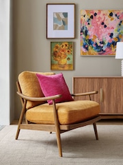 Fine Chenille Ochre Yellow Hampton Wooden Accent Chair - Image 1 of 12