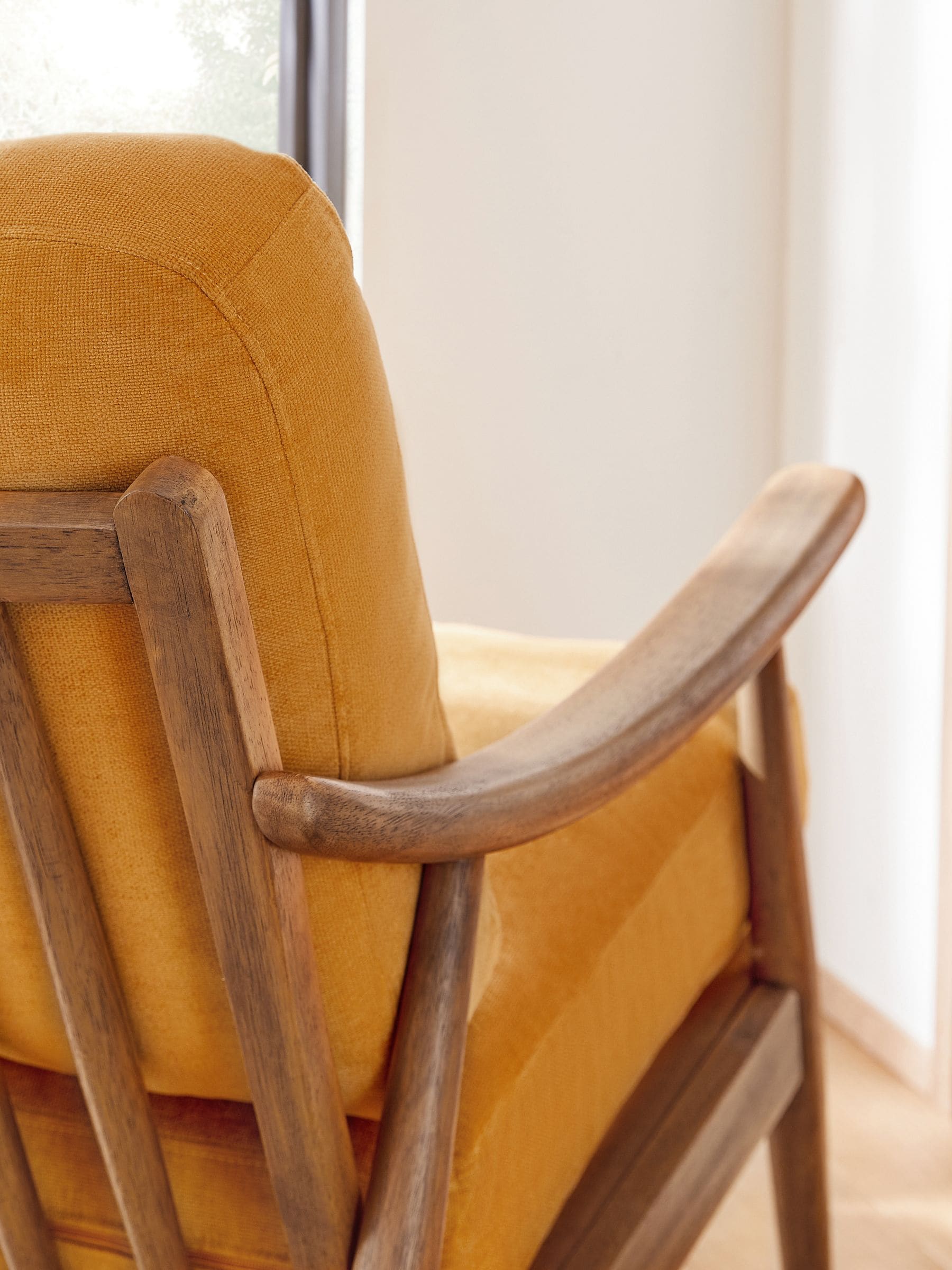 Buy Fine Chenille Ochre Yellow Hampton Wooden Accent Chair from