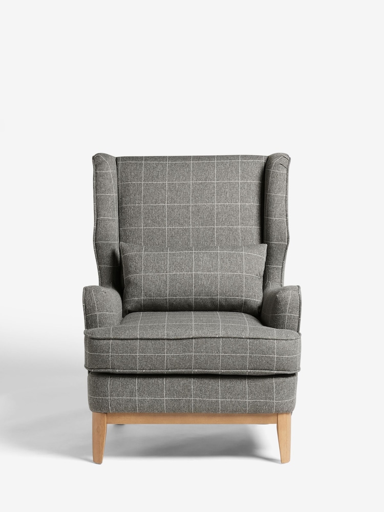 Tweedy Check Lawson Mid Grey Elswick Highback Armchair - Image 2 of 9