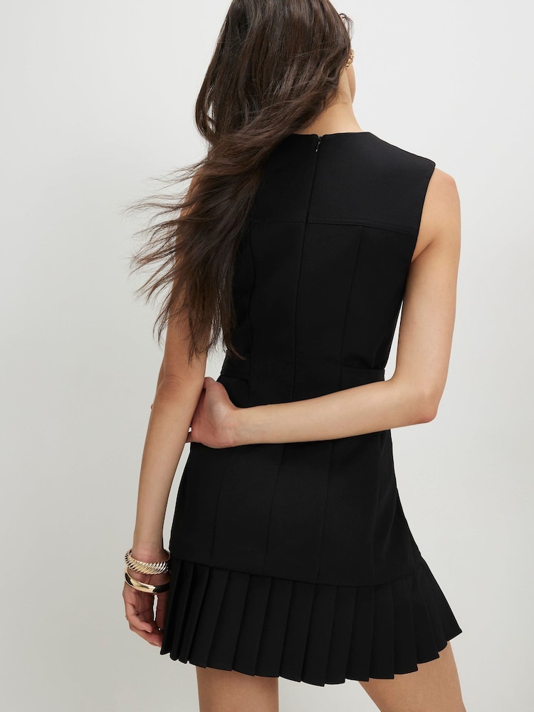 River Island Black Sleeveless Pleated Hem Tab Mini Dress - Image 2 of 4 River Island Black Sleeveless Pleated Hem Tab Mini Dress - Image 2 of 4
