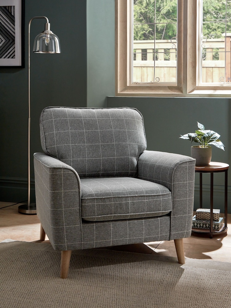 Tweedy Check Lawson Mid Grey Stamford Armchair - Image 1 of 9