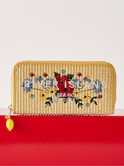River Island Brown Floral Embroidery Raffia Purse - Image 1 of 5