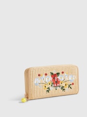 River Island Brown Floral Embroidery Raffia Purse - Image 3 of 5
