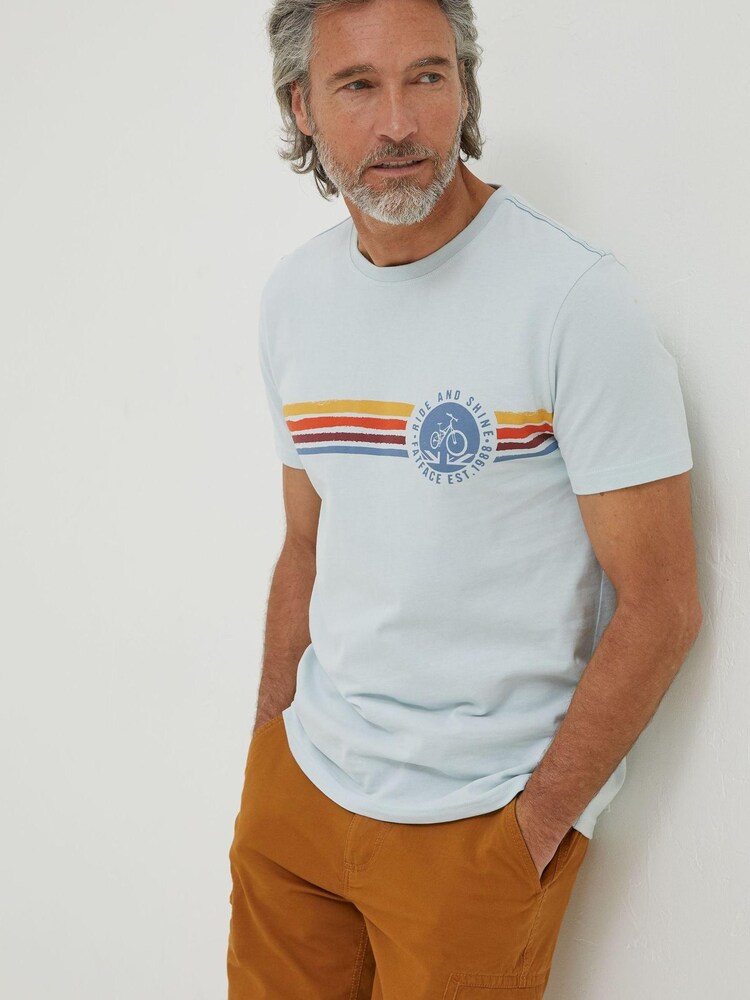 FatFace Blue Chest Stripe Bike T-Shirt - Image 1 of 5