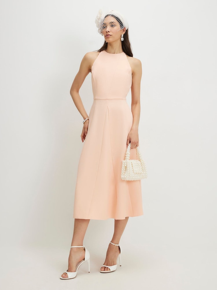 River Island Pink Sleeveless Bow Back Detail Midi Dress - Image 1 of 4
