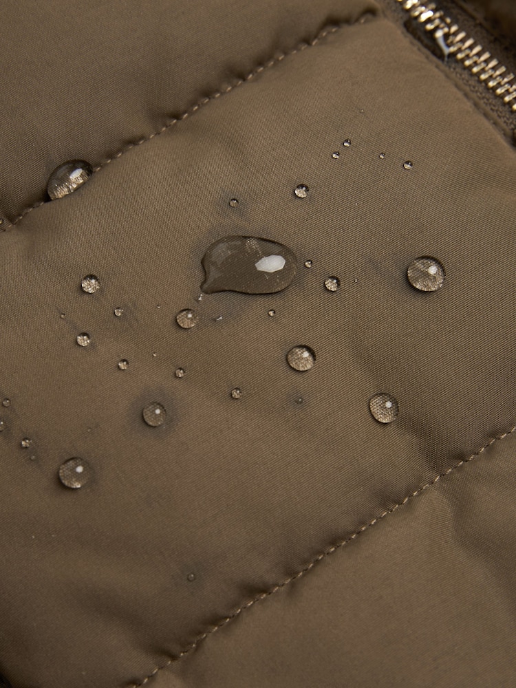 Khaki Green Maternity Padded Shower Resistant Hooded Coat With Zip-Out Panel - Image 8 of 8