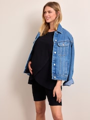 Black Maternity Ribbed Cycling Shorts - Image 1 of 7