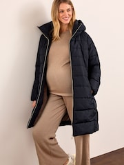 Black Maternity Padded Shower Resistant Hooded Coat With Zip-Out Panel - Image 1 of 5