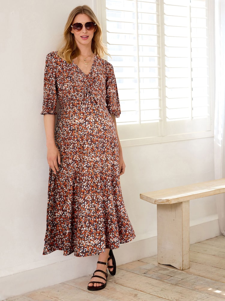 Floral Maternity Ruched Front Print Dress - Image 1 of 7