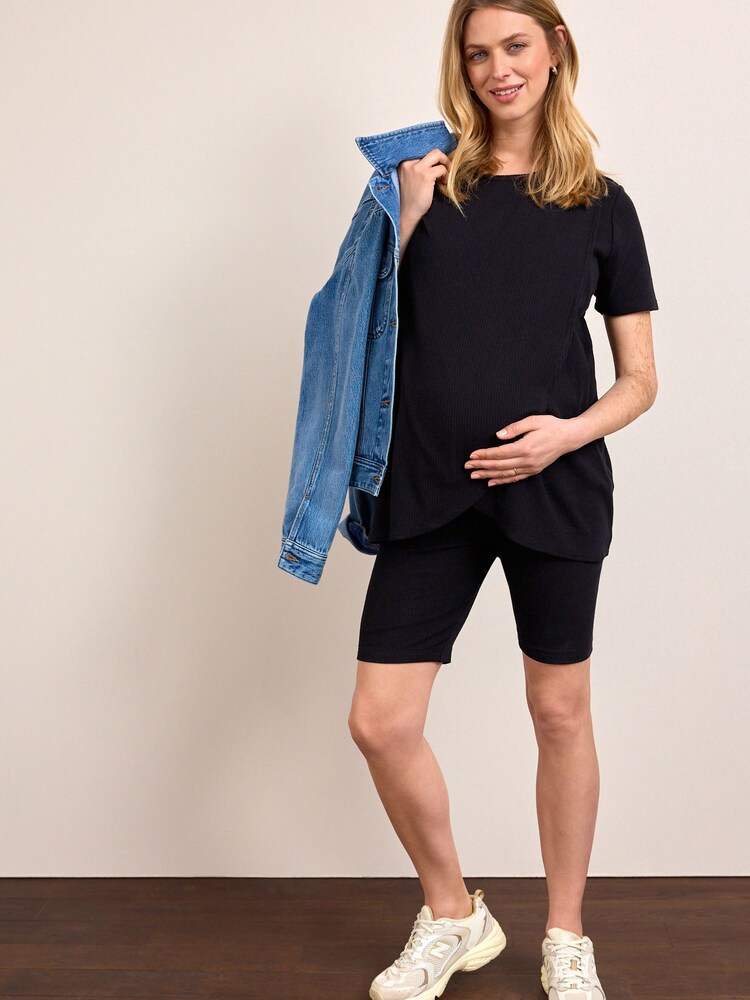 Black Maternity Ribbed Nursing Top - Image 2 of 8