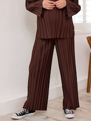 Chocolate Brown Maternity Wide Leg Plisse Trousers - Image 2 of 7