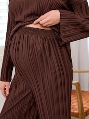 Chocolate Brown Maternity Wide Leg Plisse Trousers - Image 4 of 7