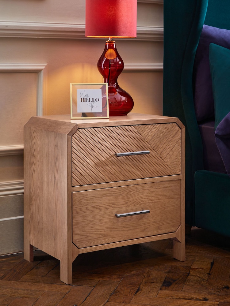 Dark Natural Ellis Oak Wood 2 Drawer Bedside Table - Image 1 of 10