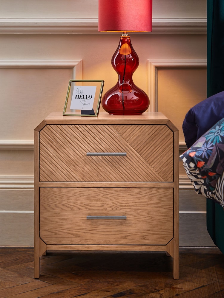 Dark Natural Ellis Oak Wood 2 Drawer Bedside Table - Image 2 of 10