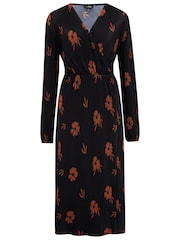 Pour Moi Blue Jada Plisse Long Sleeve Wrap Midi Dress - Image 3 of 4