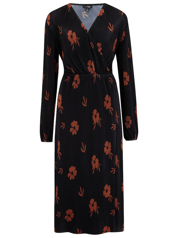 Pour Moi Blue Jada Plisse Long Sleeve Wrap Midi Dress - Image 3 of 4