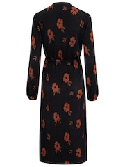 Pour Moi Blue Jada Plisse Long Sleeve Wrap Midi Dress - Image 4 of 4