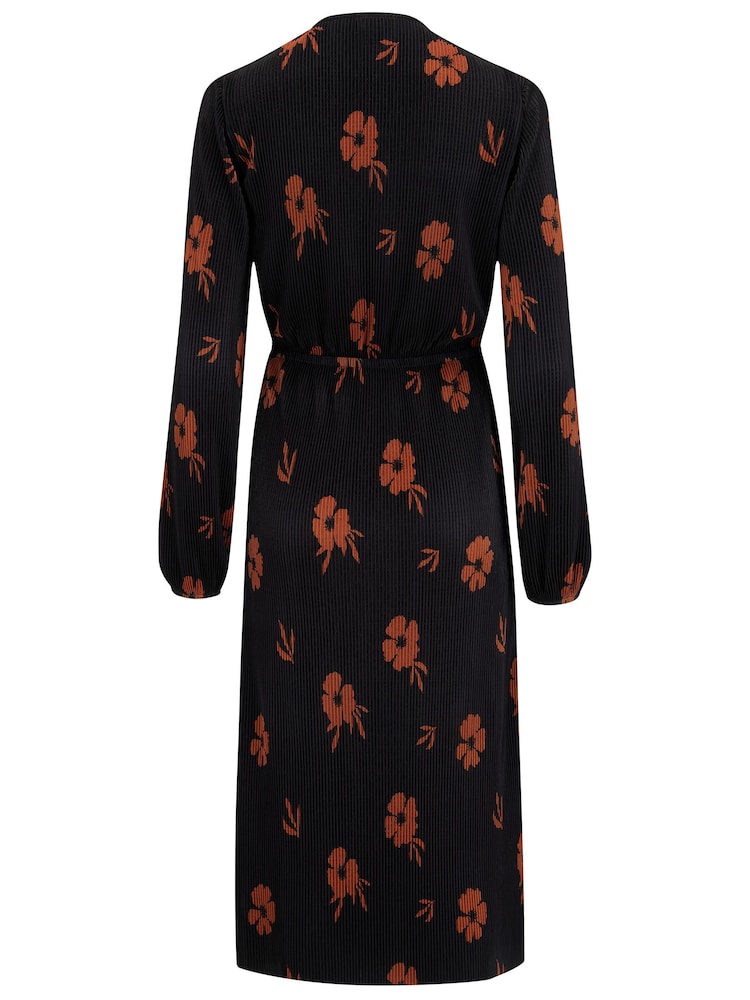 Pour Moi Blue Jada Plisse Long Sleeve Wrap Midi Dress - Image 4 of 4