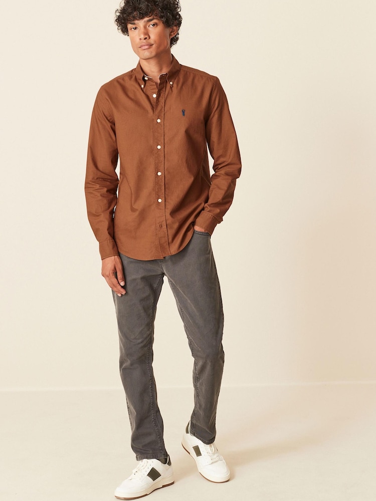 Brown Regular Fit Long Sleeve Oxford Shirt - Image 2 of 10