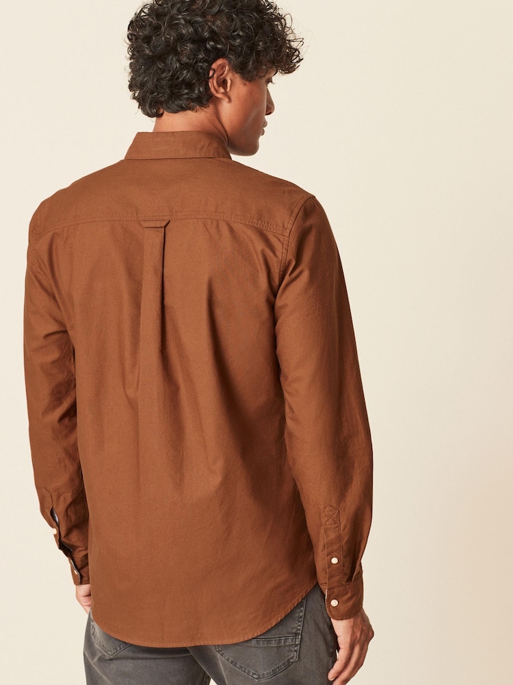 Brown Regular Fit Long Sleeve Oxford Shirt - Image 3 of 10