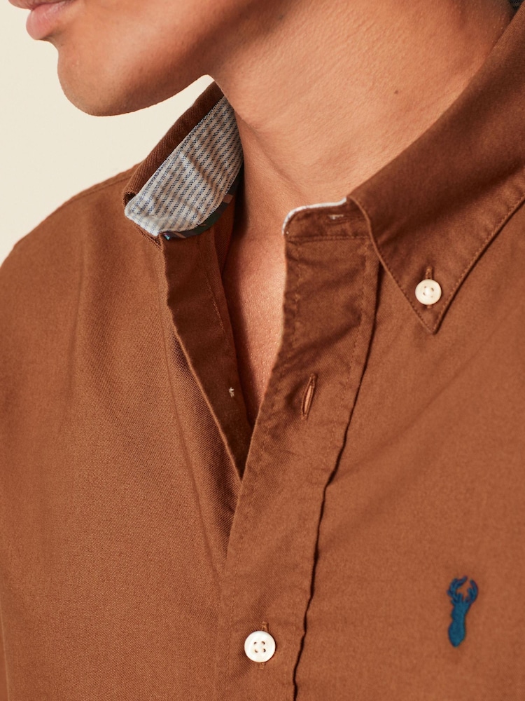 Brown Regular Fit Long Sleeve Oxford Shirt - Image 5 of 10