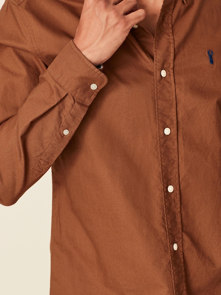 Brown Regular Fit Long Sleeve Oxford Shirt - Image 6 of 10