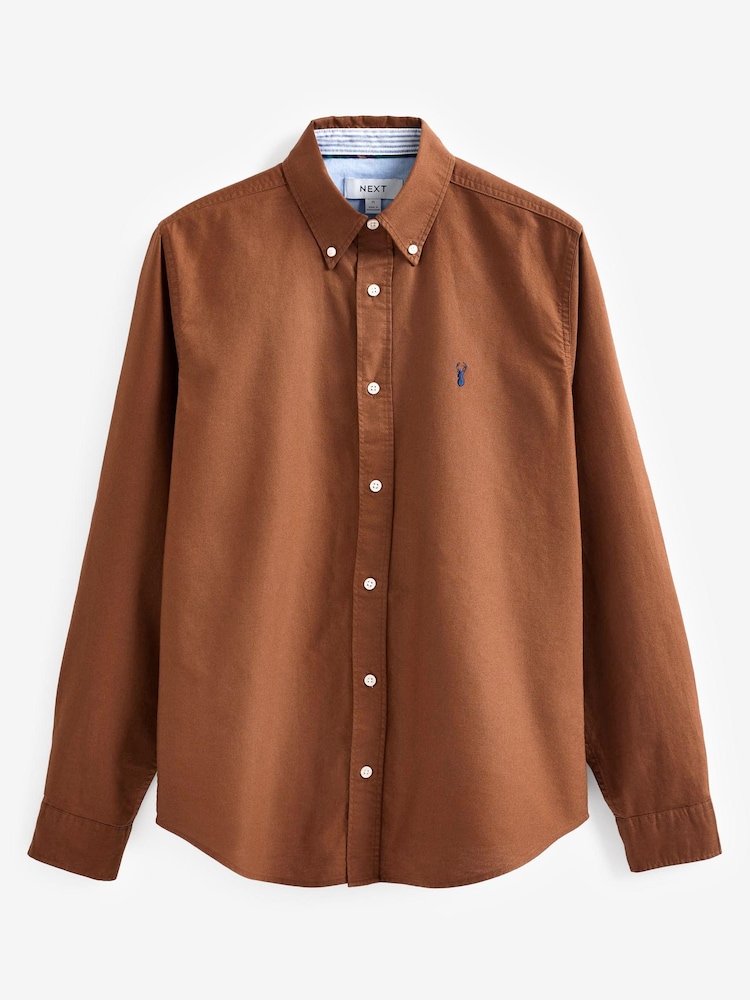 Brown Regular Fit Long Sleeve Oxford Shirt - Image 7 of 10