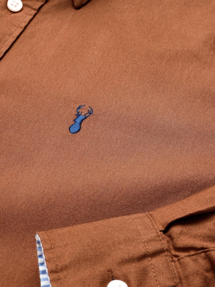 Brown Regular Fit Long Sleeve Oxford Shirt - Image 9 of 10