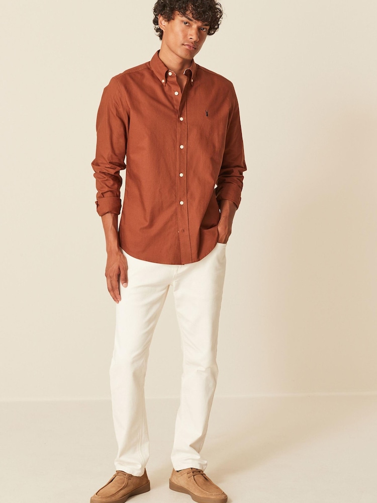 Rust Brown Slim Fit Long Sleeve Oxford Shirt - Image 2 of 8