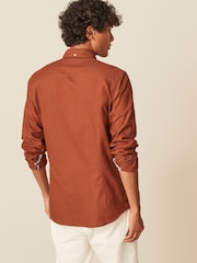 Rust Brown Slim Fit Long Sleeve Oxford Shirt - Image 3 of 8