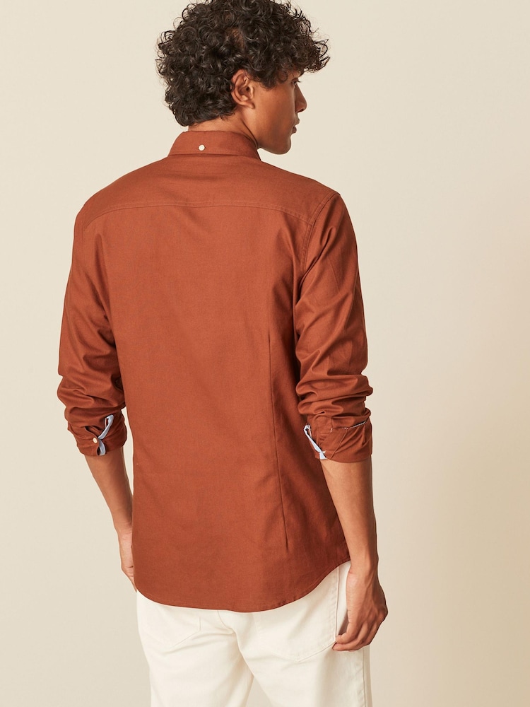 Rust Brown Slim Fit Long Sleeve Oxford Shirt - Image 3 of 8