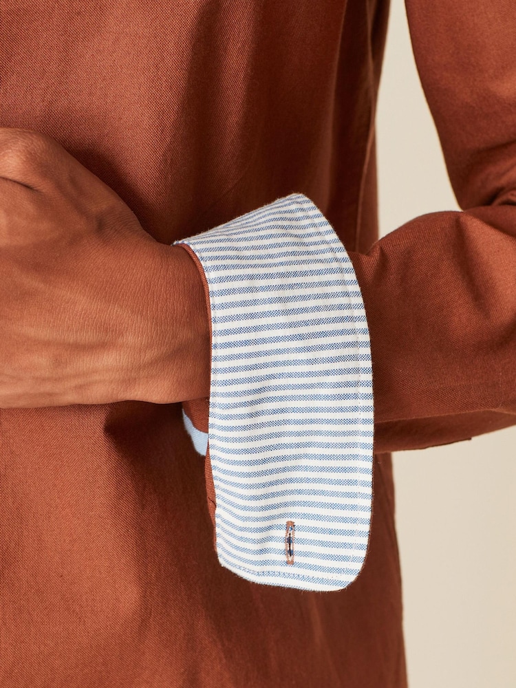 Rust Brown Slim Fit Long Sleeve Oxford Shirt - Image 5 of 8