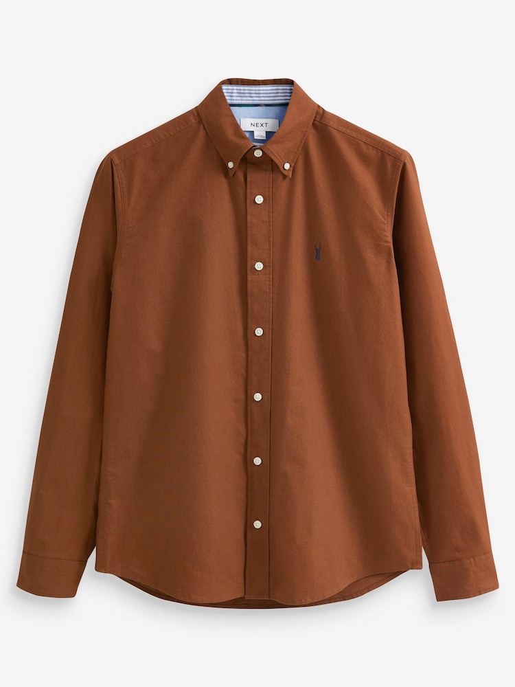 Rust Brown Slim Fit Long Sleeve Oxford Shirt - Image 6 of 8
